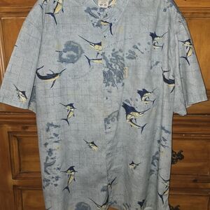 Columbia River Lodge XXL Men’s Short Sleeve Shirt Florida Keys Map Marlin Fish P